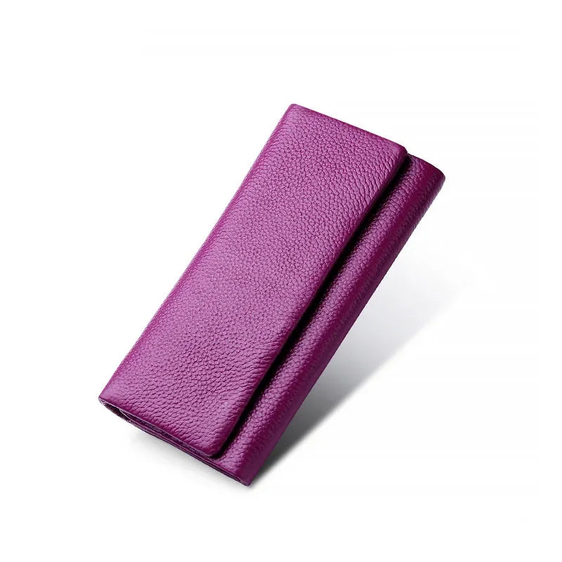 Carteira Longa de Couro Feminina-Roxo