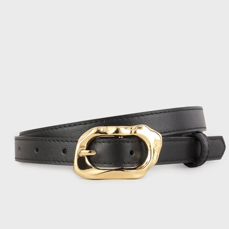 Cinto Feminino de Couro Com Fivela Esculpida