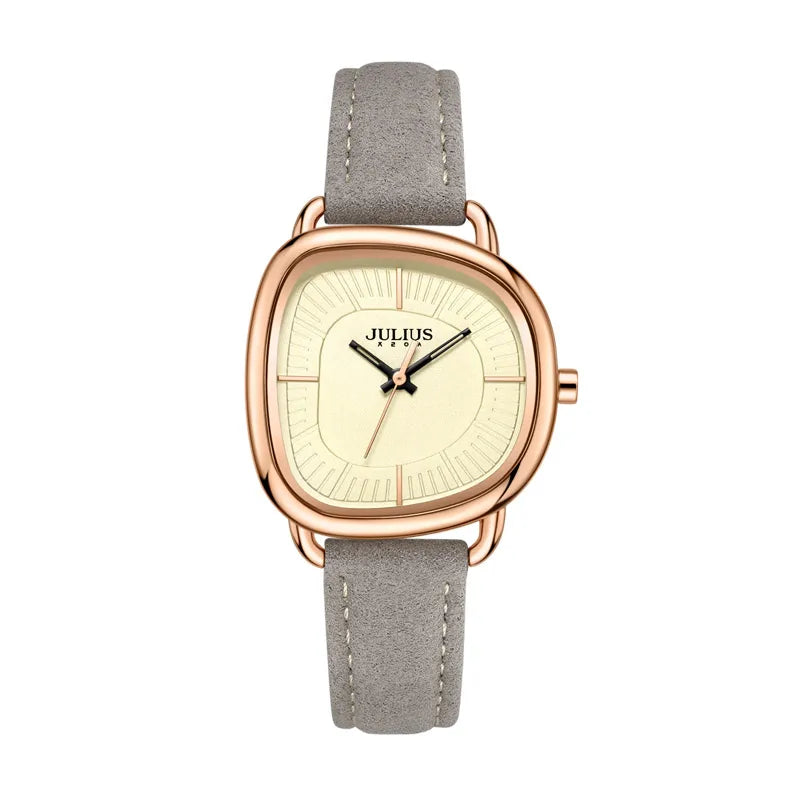 Relógio Feminino Julius Minimalista Com Pulseira de Couro Camurça