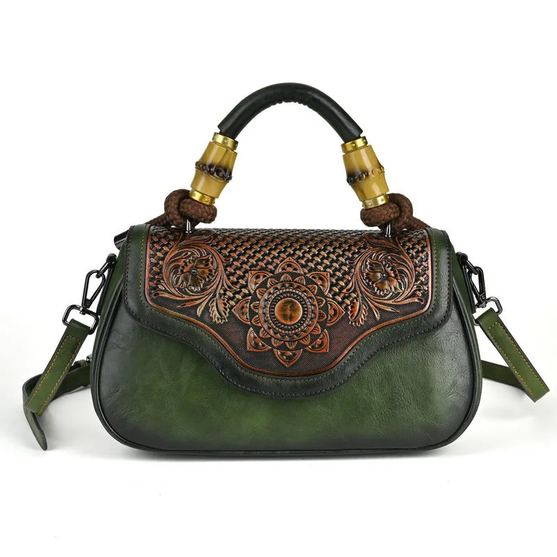 Bolsa de Couro Com Alça de Bambu