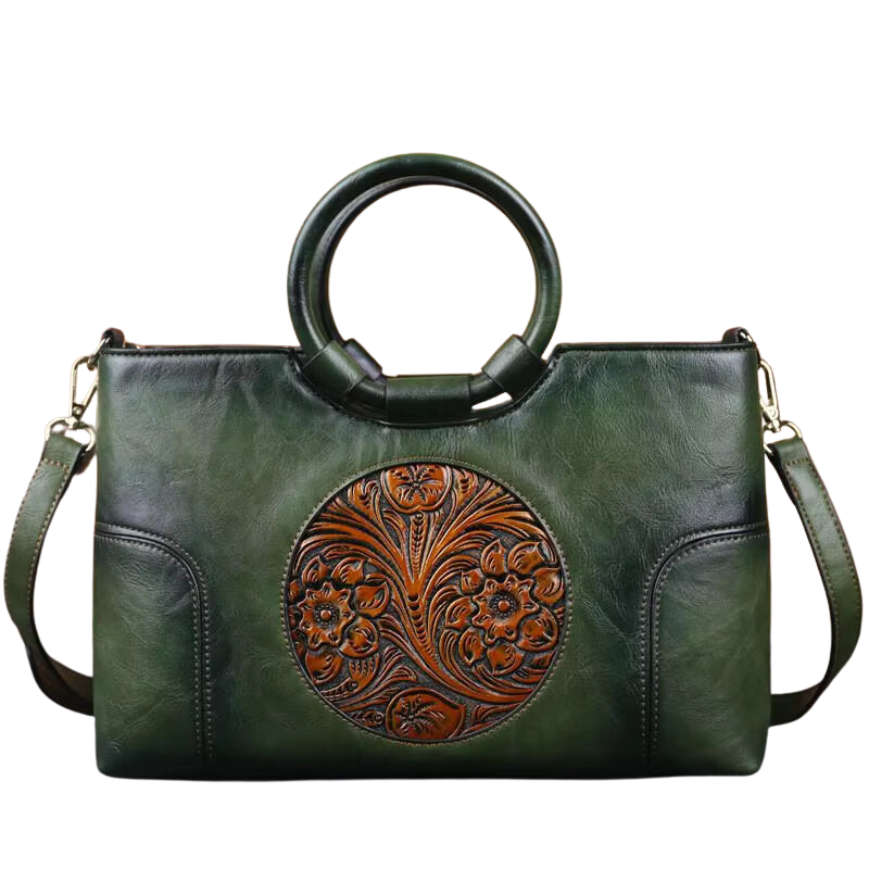 Bolsa Feminina de Couro Com Detalhes em Relevo-Verde