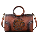 Bolsa Feminina de Couro Com Detalhes em Relevo-Marrom