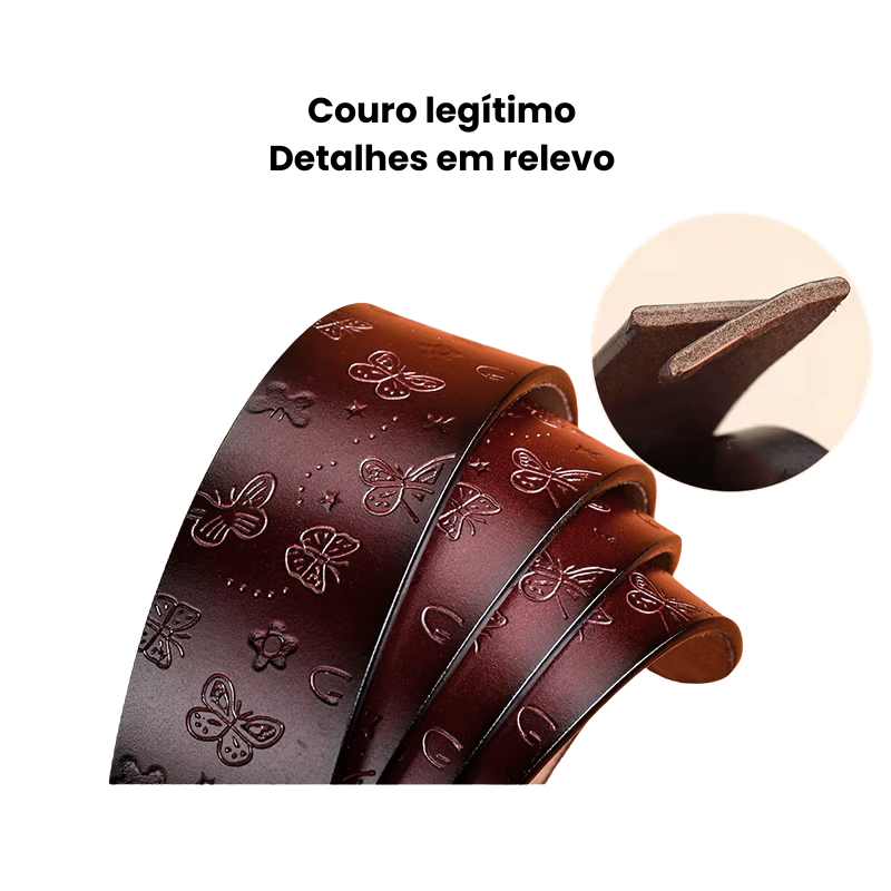 Cinto Feminino de Couro em Relevo