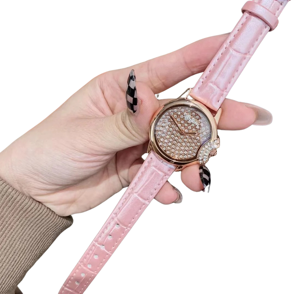 Relógio Feminino de Couro Com Brilhantes