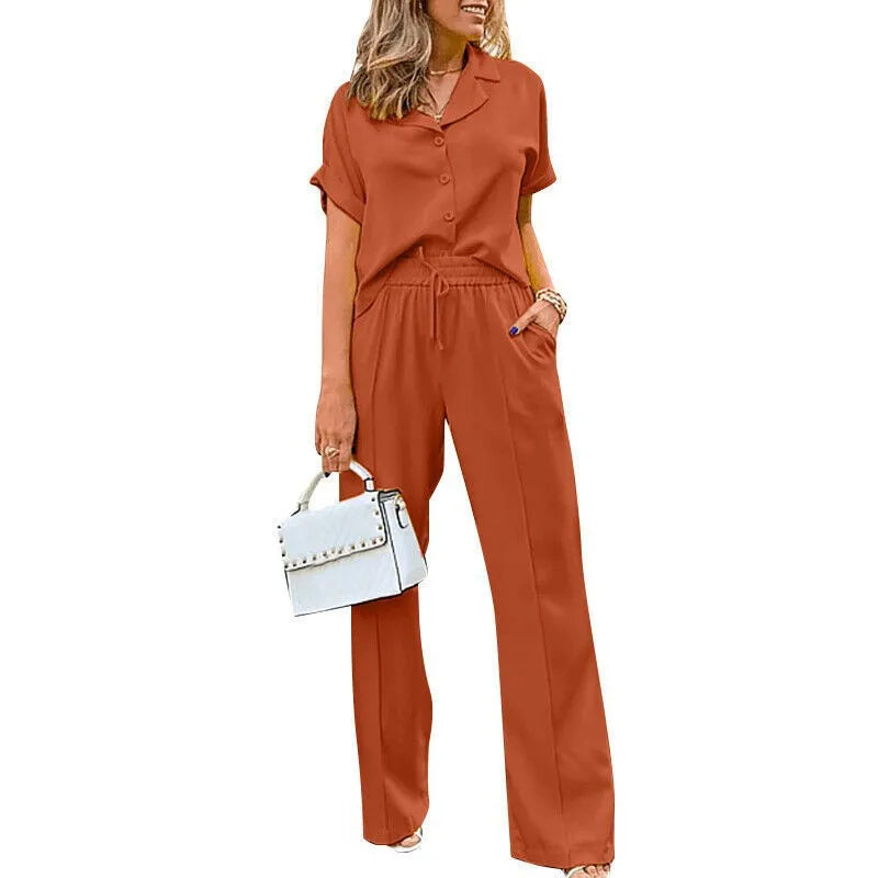 Conjunto Feminino Camisa e Calça-Laranja