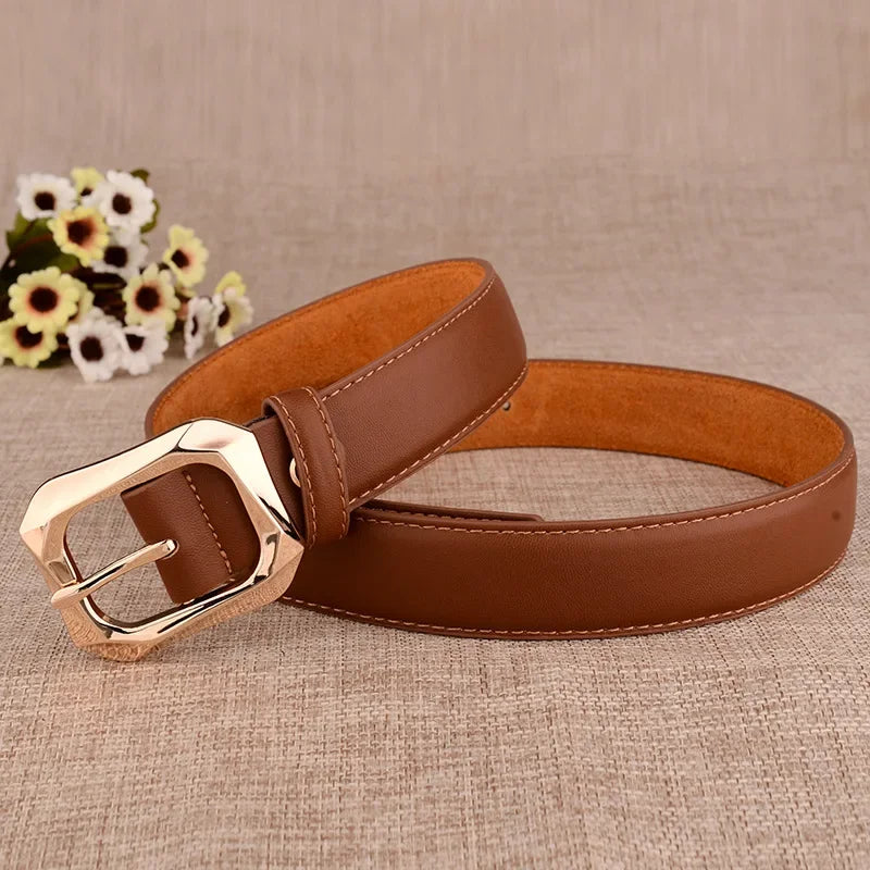 Cinto de Couro Feminino com Fivela Quadrada