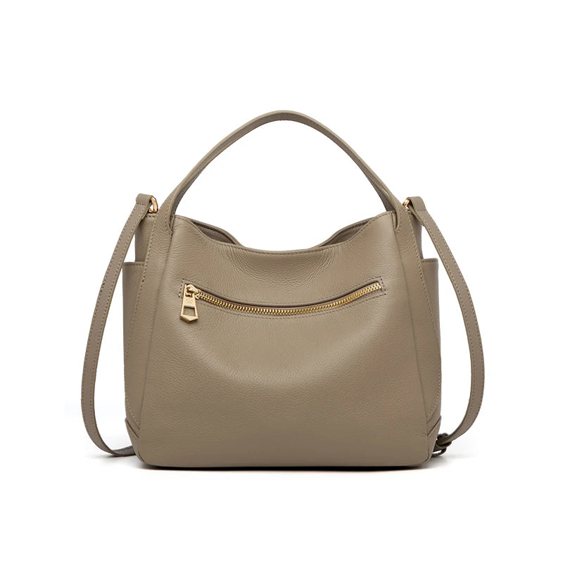 Bolsa Satchel Classique Taupe em Couro Genuíno