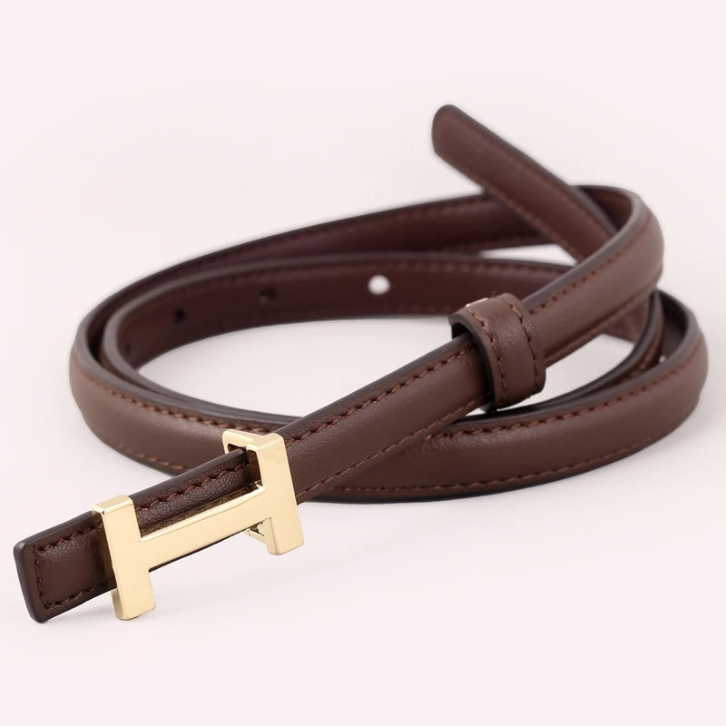 Cinto Feminino de Couro com Fivela Minimalista H