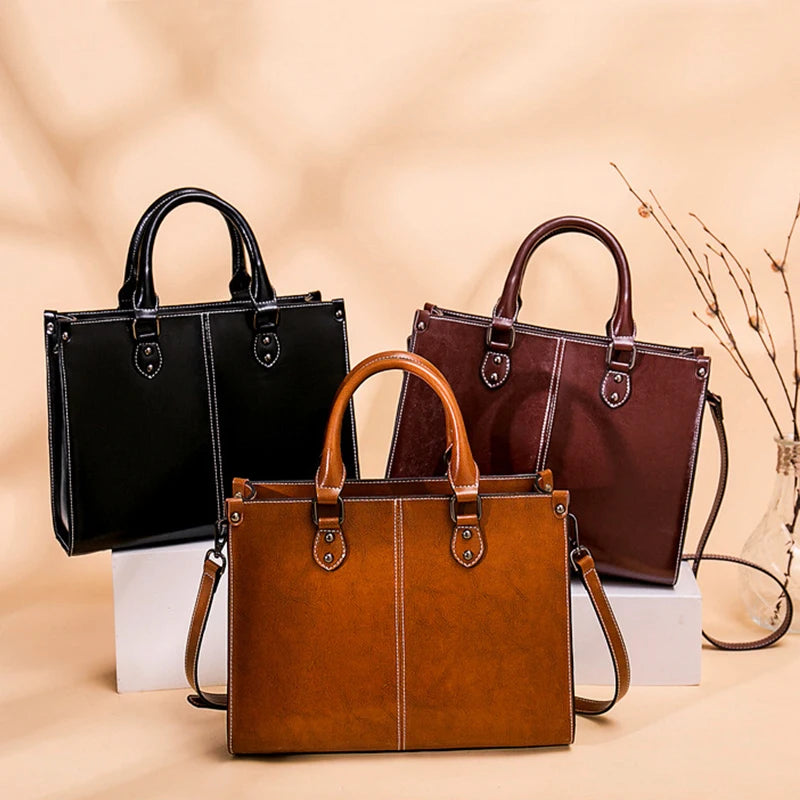 Bolsa Tote de Couro Genuíno Luxo