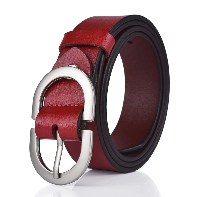 Cinto Largo de Couro Feminino Com Fivela Prata-Vermelho