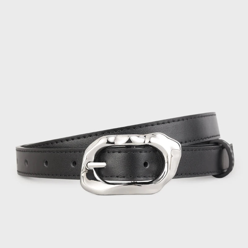 Cinto Feminino de Couro Com Fivela Esculpida