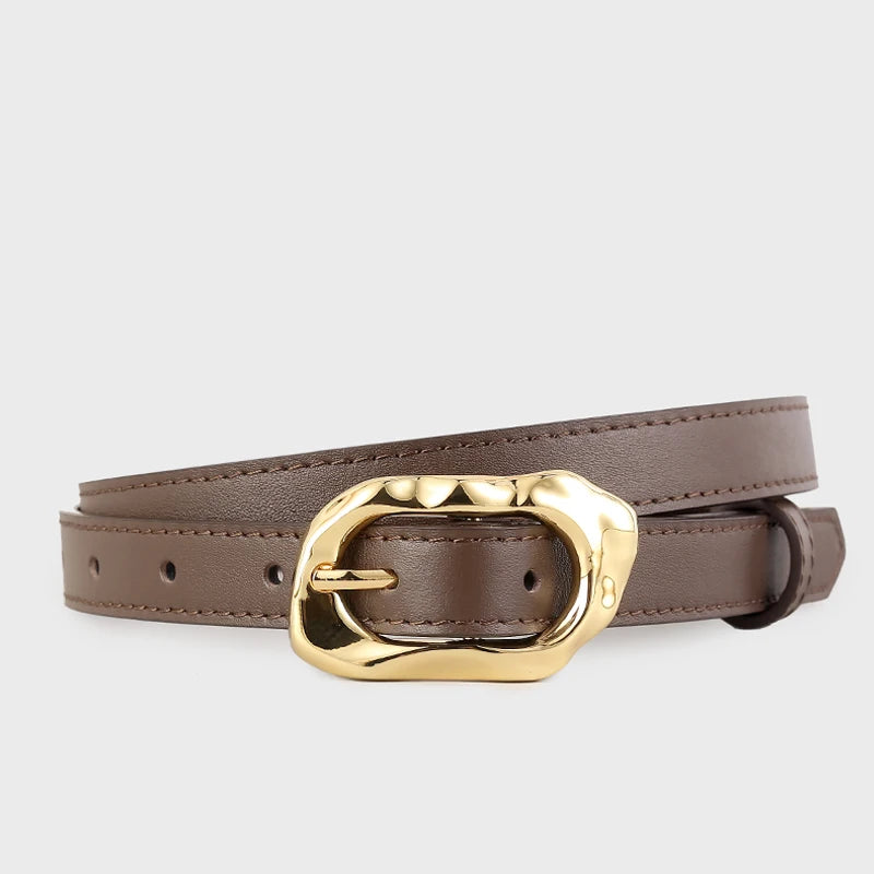 Cinto Feminino de Couro Com Fivela Esculpida
