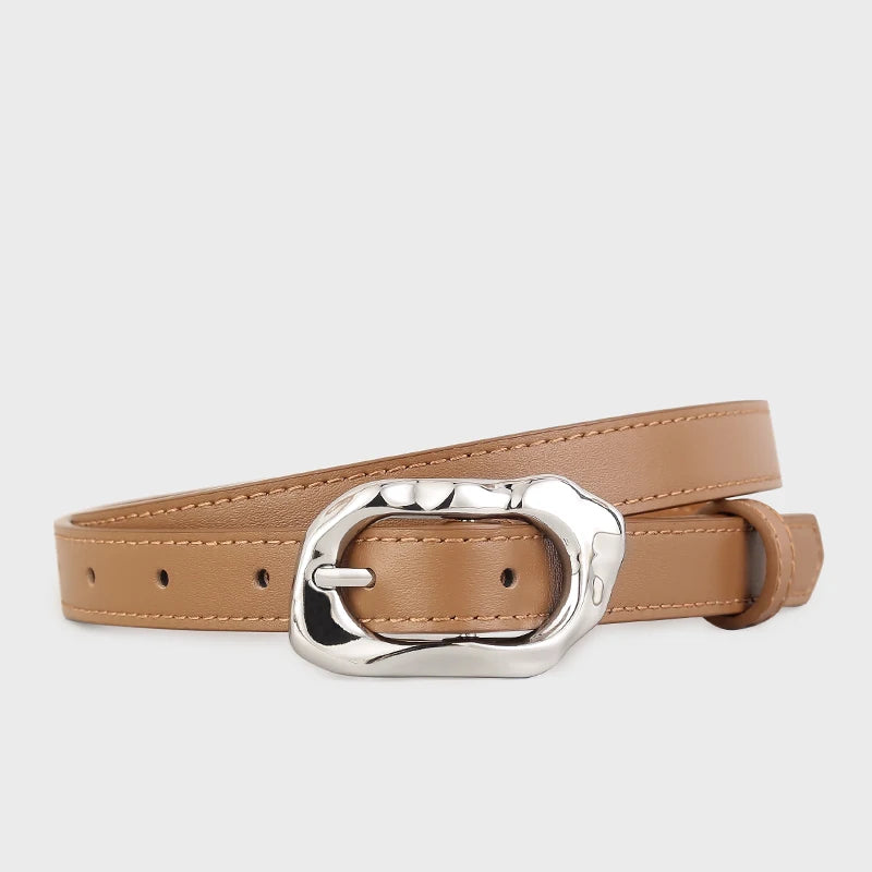 Cinto Feminino de Couro Com Fivela Esculpida