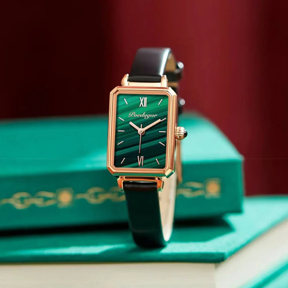 Relógio Feminino Verde de Luxo com Pulseira de Couro