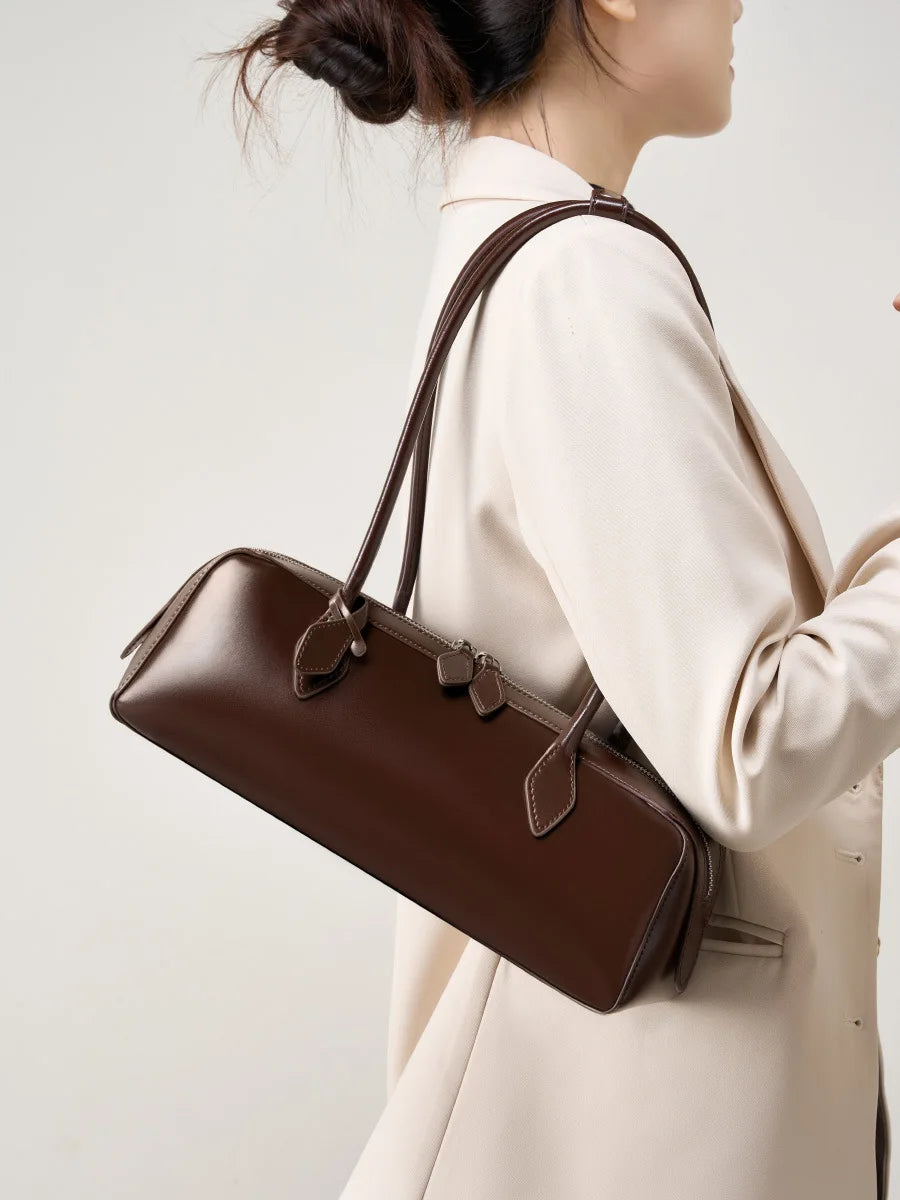 Bolsa de Couro Baguete-Marrom