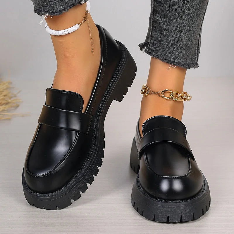 Sapato Mocassim de Plataforma-Preto