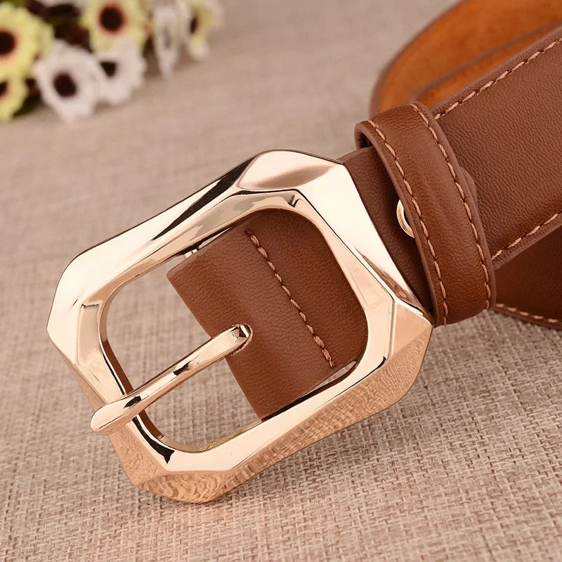 Cinto de Couro Feminino com Fivela Quadrada