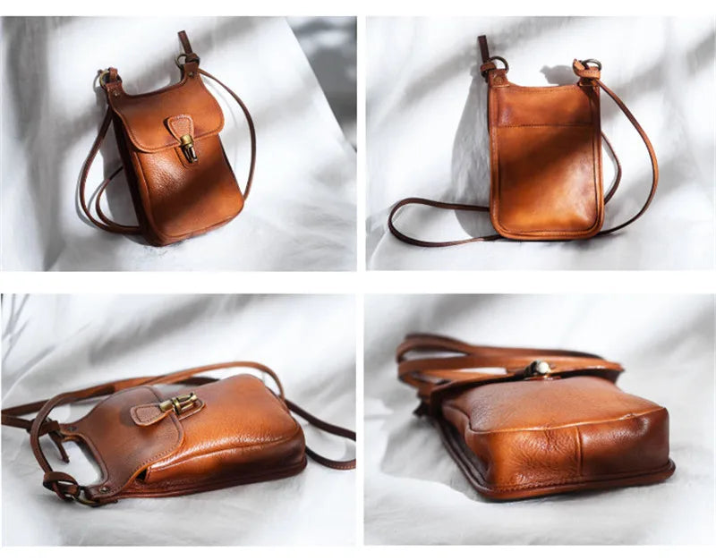 Bolsa de Couro Com Fecho e Alças Com Nós