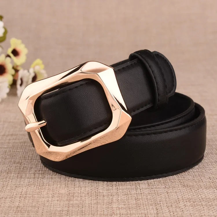 Cinto de Couro Feminino com Fivela Quadrada