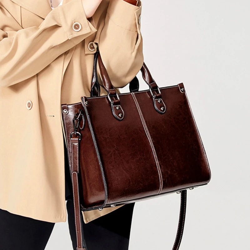 Bolsa Tote de Couro Genuíno Luxo