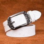 Cinto Feminino de Couro em Relevo-Branco