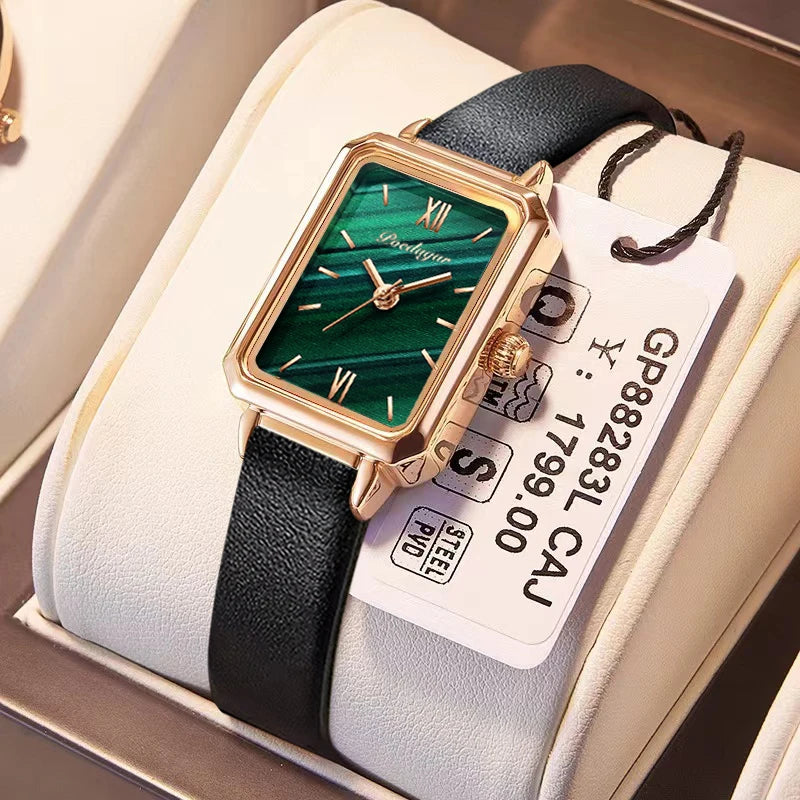 Relógio Feminino Verde de Luxo com Pulseira de Couro