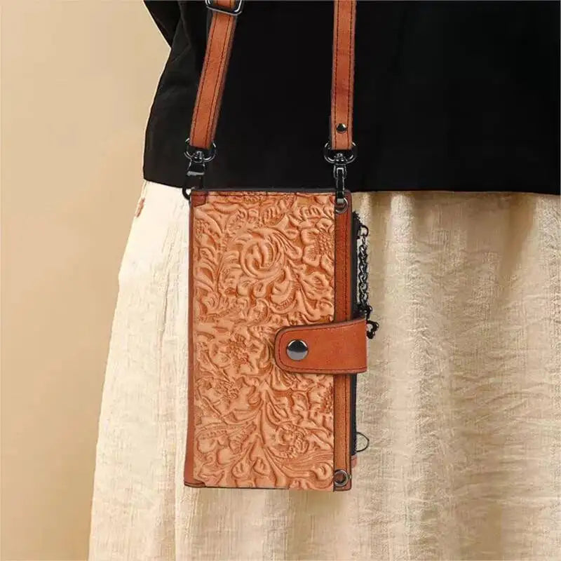 Carteira de Couro Longa Crossbody