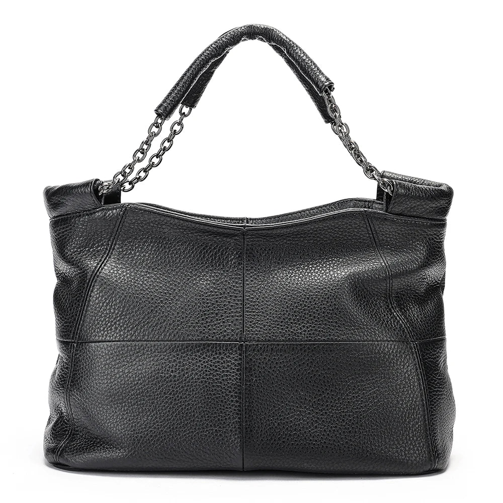 Bolsa de Couro Feminina com Alça em Corrente-Preto