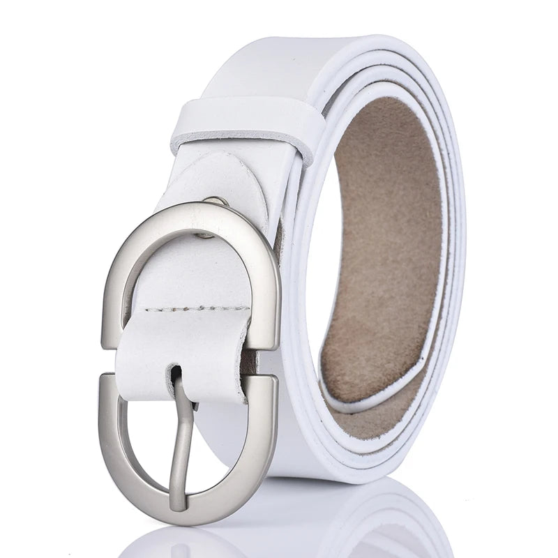 Cinto Largo de Couro Feminino Com Fivela Prata-Branco