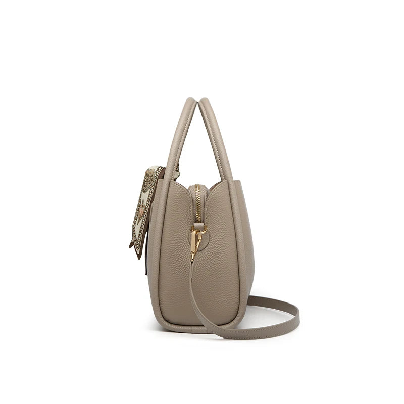Bolsa Satchel Caramel Silk Scarf em Couro Legitimo