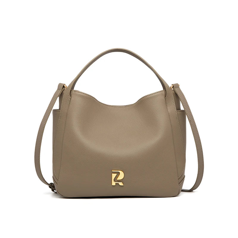 Bolsa Satchel Classique Taupe em Couro Genuíno