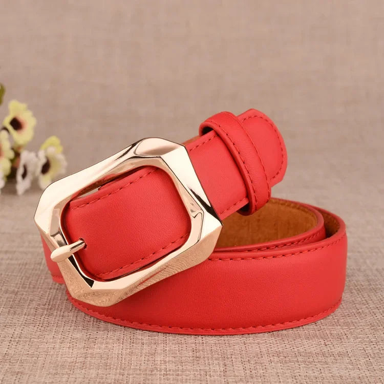 Cinto de Couro Feminino com Fivela Quadrada
