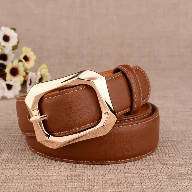 Cinto de Couro Feminino com Fivela Quadrada