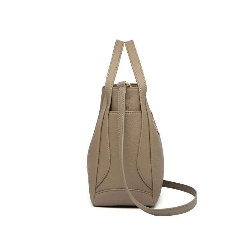 Bolsa Satchel Classique Taupe em Couro Genuíno