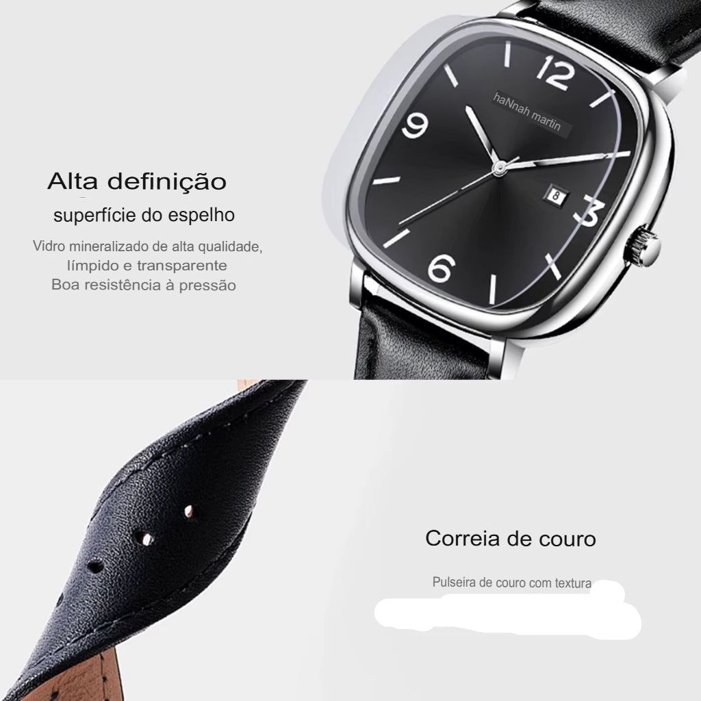 Relógio de Couro Feminino Aura Square